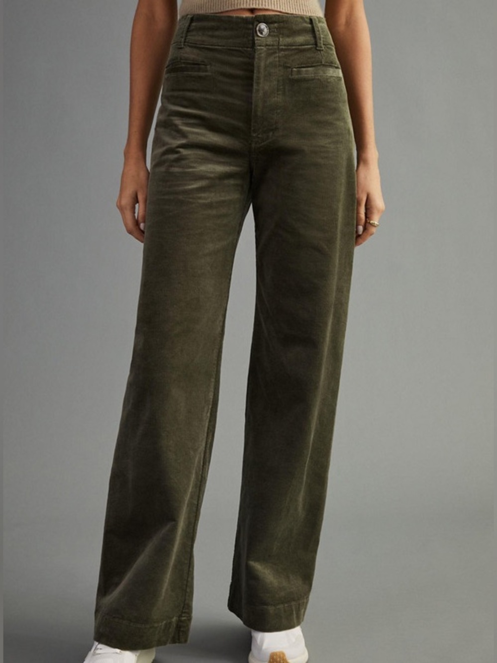 Maeve by Anthropologie Colette Corduroy Wide-Leg Pants in Moss - Picture 2 of 11